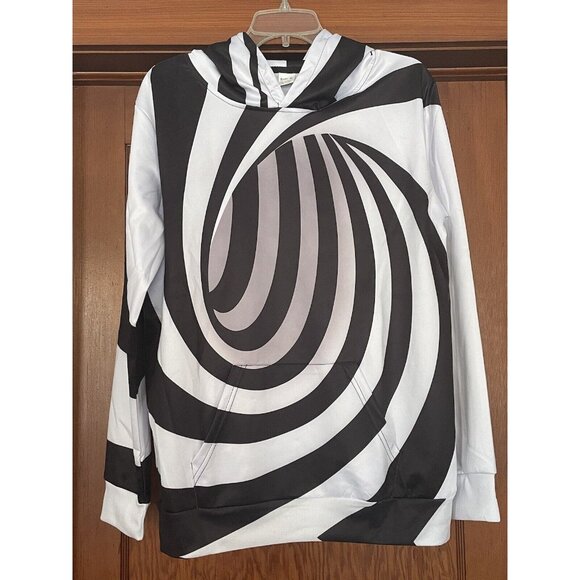 Black Grey White Swirl Hoodie Sweatshirt Psychedelic Geometric Skater New XL - Picture 6 of 9